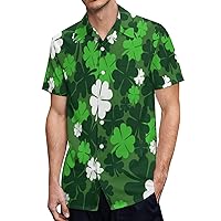 Mens 2024 St. Patrick's Day Hawaiian Shirt for Men, Irish Printed Short Sleeve Button Down Green Shamrock Shirts Tops