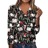 Womens Christmas Shirts Casual V Neck T-Shirt Cute Long Sleeve Tops Plus Size Festival Clothes Daily Work Outfits