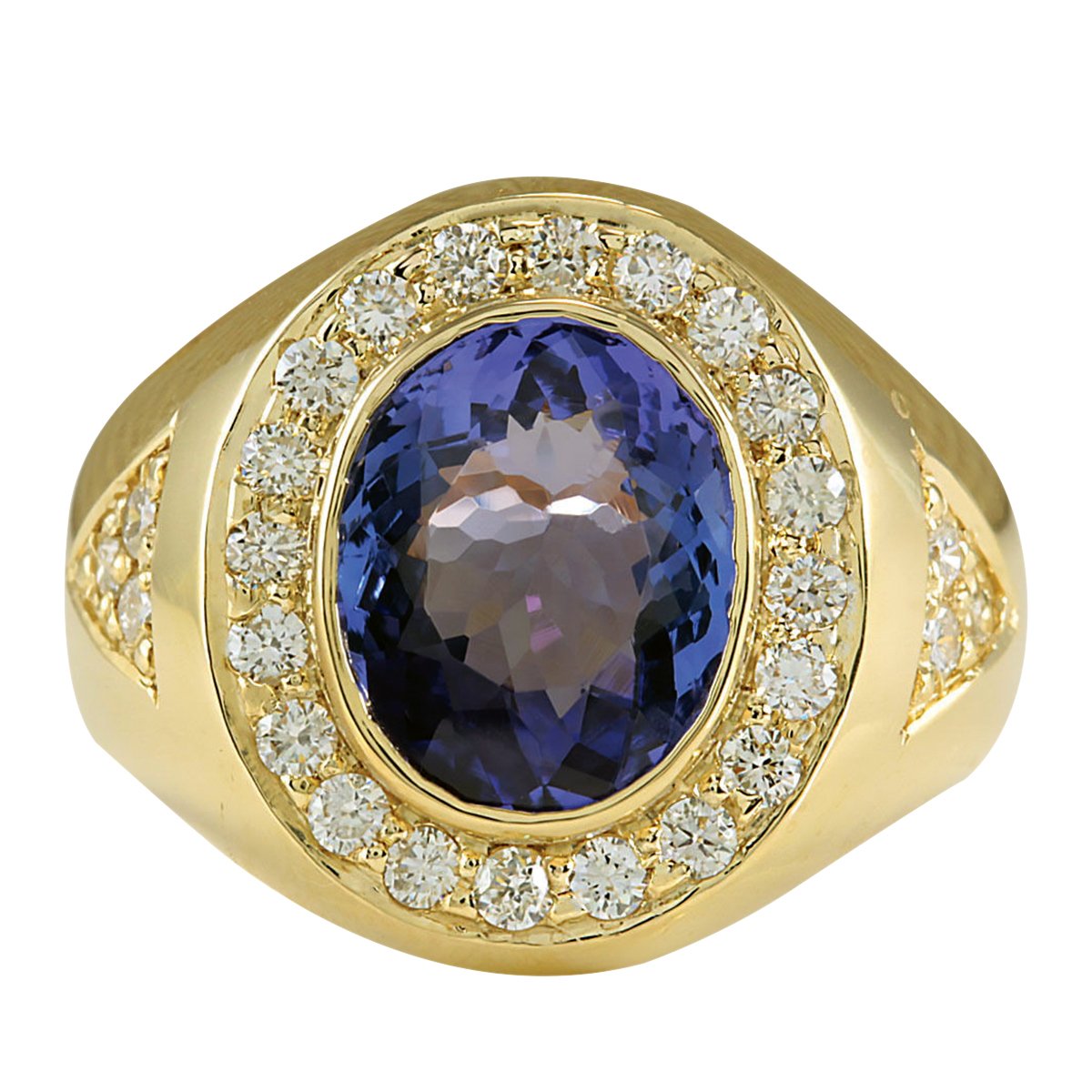 4.95 Carat Natural Blue Tanzanite and Diamond (F-G Color, VS1-VS2 Clarity) 14K Yellow Gold Luxury Statement Ring for Men Exclusively Handcrafted in USA