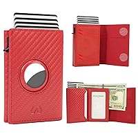 Minimalist Smart Wallet Card Holder for Air Tag-Compatible with Apple Air Tag-Carbon Fiber, Slim, RFID Blocking, Mens Air Tag Wallet for Cash Slot, 9-12 Cards Capacity(Red)