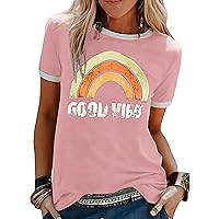 Womens Graphic Tees Summer Short Sleeve Crew Neck Blouse Vintage Loose Tops