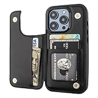 Compatible with iPhone 15 Pro Wallet Case with Card Holder, PU Leather Kickstand Card Slots Case, Double Magnetic Clasp and Durable Shockproof Cover 6.1 Inch (Black)