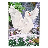 PRS4001CHF Swan Bathing at Waterfall House Flag Large Porch Sleeve Pole Decorative Outside Yard Banner Artwork Wall Hanging, Polyester, House Size, Multicolor