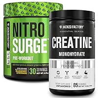 Nitrosurge Pre-Workout & Creatine Monohydrate - Pre Workout Powder With Creatine for Muscle Growth, Increased Strength, Endless Energy - Blueberry Lemonade Preworkout & Unflavored Creatine