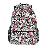 ALAZA Pink Cheetah Leopard Print Animal Heart Backpack Purse with Multiple Pockets Name Card Personalized Travel Laptop School Book Bag, Size M/16.9 inch