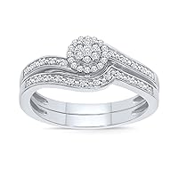 Elmas 1/8ct Round White Diamond 925 Sterling Silver Wedding Bridal Ring Set for Women US5-US9
