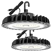 205W LED High Bay Lights,5000k Daylight 24600LM High Bay Lights,Non-Dim, AC120V, LED Warehouse Lights with US Plug 5' Cable for Exhibition Halls Garage Manufacturing Factories 2pack