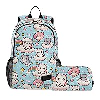 ALAZA Kawaii Cute Cats Backpack and Lunch Bag Set for Boys Girls School Bookbag Cooler Kits