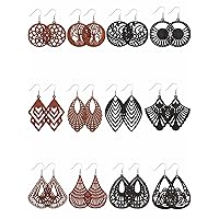 12 Pairs African Wooden Dangle Earrings Lightweight Drop Earrings Bohemian Pendant Dangle Earrings Jewelry Wooden Earrings