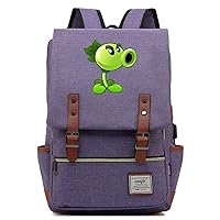 Plants vs. Zombies Game 15.6-inch Laptop Backpack Vintage Rucksack Business Bag with USB Charging Port Purple / 1