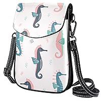 Small Crossbody Bag Seahorse Pink Cell Phone Purse Wallet Mini Shoulder Bag For Women Girls 19x12x2cm