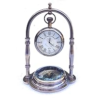 ALADEAN Brass Table Clock with Compass | Desk Clock - Decorative Shelf Clock Vintage Table Top Decorative Gift (Victorian)