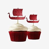 Boat viking Cupcake Topper 12 pieces per Pack Cupcake Topper Decoration Card Stock Red