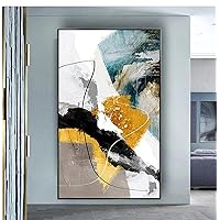 HOLEILUCK Modern Canvas Picture Abstract Oil Painting Gold Texture Wall Art For Living Room Canvas Wall Art Hotel Mural Decor 85x130cm/33x51inch With-Black-Frame