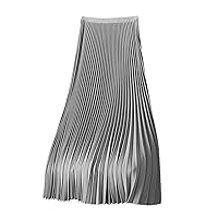 Women's Pleated A-Line Skirts Elastic High Waist Maxi Skirt Casual Satin Midi Swing Skirt Spring Summer Wrap Skirts