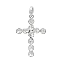 1.40 CTW Natural Diamond Polki Christian Cross Religious Pendant 925 Sterling Silver Platinum Plated Slice Diamond Jewelry