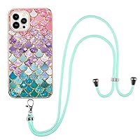 Compatible with iPhone 13 Pro Covers, TPU IMD Personalized Colorful Scales Gilded Border Slim Phone Case Scratch-Proof Shockproof Back Protective Cover with Long Lanyard