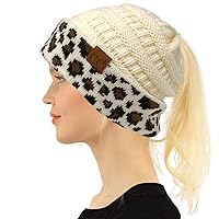 Exclusives Soft Stretch Cable Knit Messy Bun Ponytail Beanie Winter Hat for Women (MB-20A)