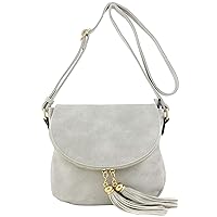 Tassel Accent Crossbody Bag with Flap Top (Gray)