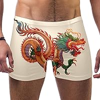 Mens Swimming Trunks Elastic Waistband Short Boxer Swimsuit Summer Beach Board Shorts, Chinese New-Year Dragon