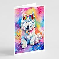 Caroline's Treasures DAC2551GCA7P Samoyed Hippie Dawg Greeting Cards Pack of 8 Blank Cards with Envelopes Whimsical A7 Size 5x7 Blank Note Cards