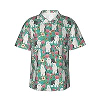 Cute Dog Flower Florals Funny Men's Hawaiian Shirt Short Sleeve Casual Printed Button Down Tropical Beach Aloha Shirts