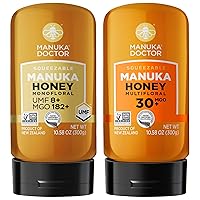 MANUKA DOCTOR -UMF8/ MGO 182+ Monofloral SQUEEZY and MGO 30+ Multifloral SQUEEZY Manuka Honey Value Bundle, 100% Pure New Zealand Honey. Certified. Guaranteed. RAW. Non-GMO