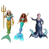 Mattel Disney Toys, Collectible Set of 3 Fashion Dolls with Ariel, King Triton & Ursula in Signature Outfits, Inspired by The Little Mermaid