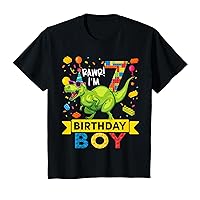 Kids 7 Year Old Dinosaur Building Blocks 7th Birthday Boy T-Shirt
