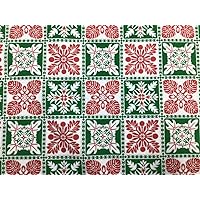 Hawaiian Quilt Design in Christmas Red & Green Small Quilt Design Hawaiian Print Fabric Sold by The Yard