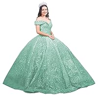 Sparkly Sequin Quinceanera Dresses Ball Gown Off Shoulder Sweet 16 Dresses Long Birthday Party Dress