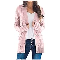 Sweaters for Women,Women's Open Front Cardigan Sweaters Fashion Button Down Cable Knit Chunky Outwear Coats with Pocket