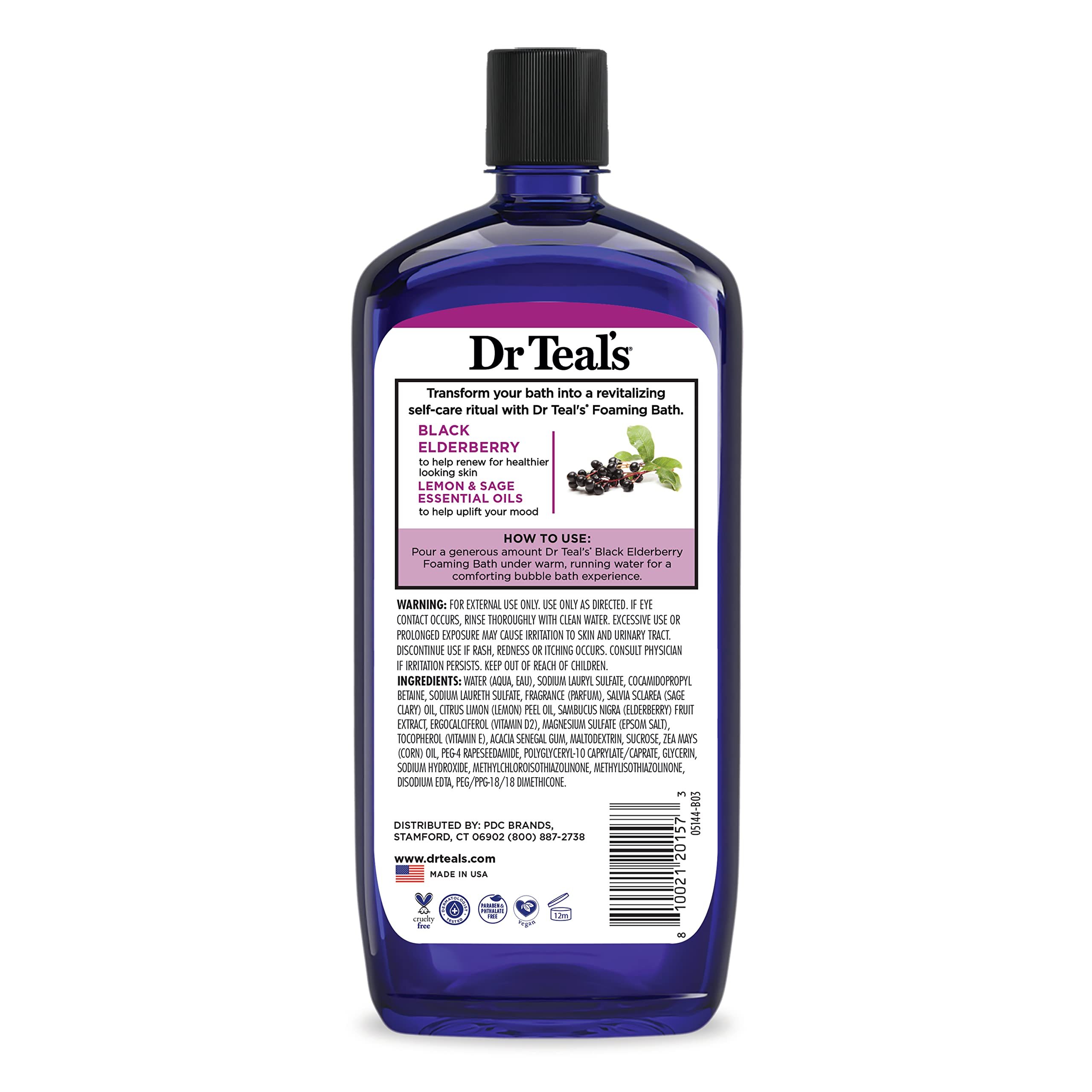Dr Teal's Foaming Bath with Pure Epsom Salt, Black Elderberry with Vitamin D, 34 fl oz (Pack of 4) (Packaging May Vary)
