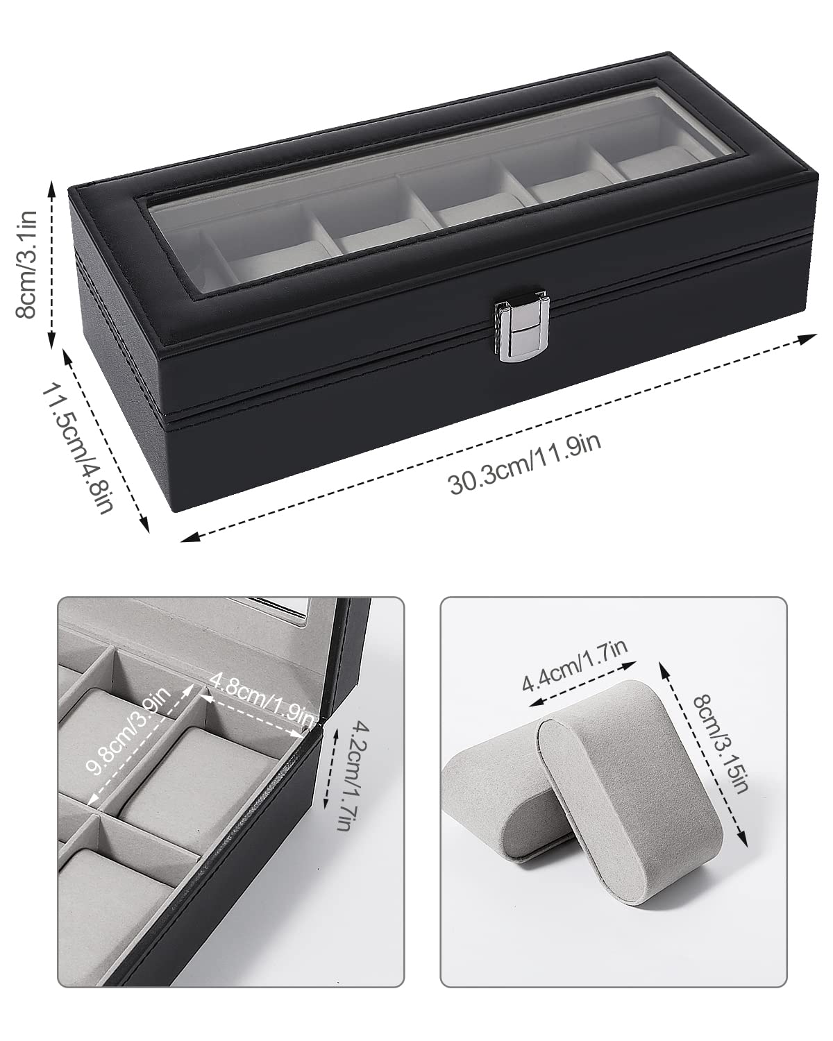 Uten Watch Boxes 6 Slots, Watch Display Storage Box PU Jewelry Collection Case Organiser Holder