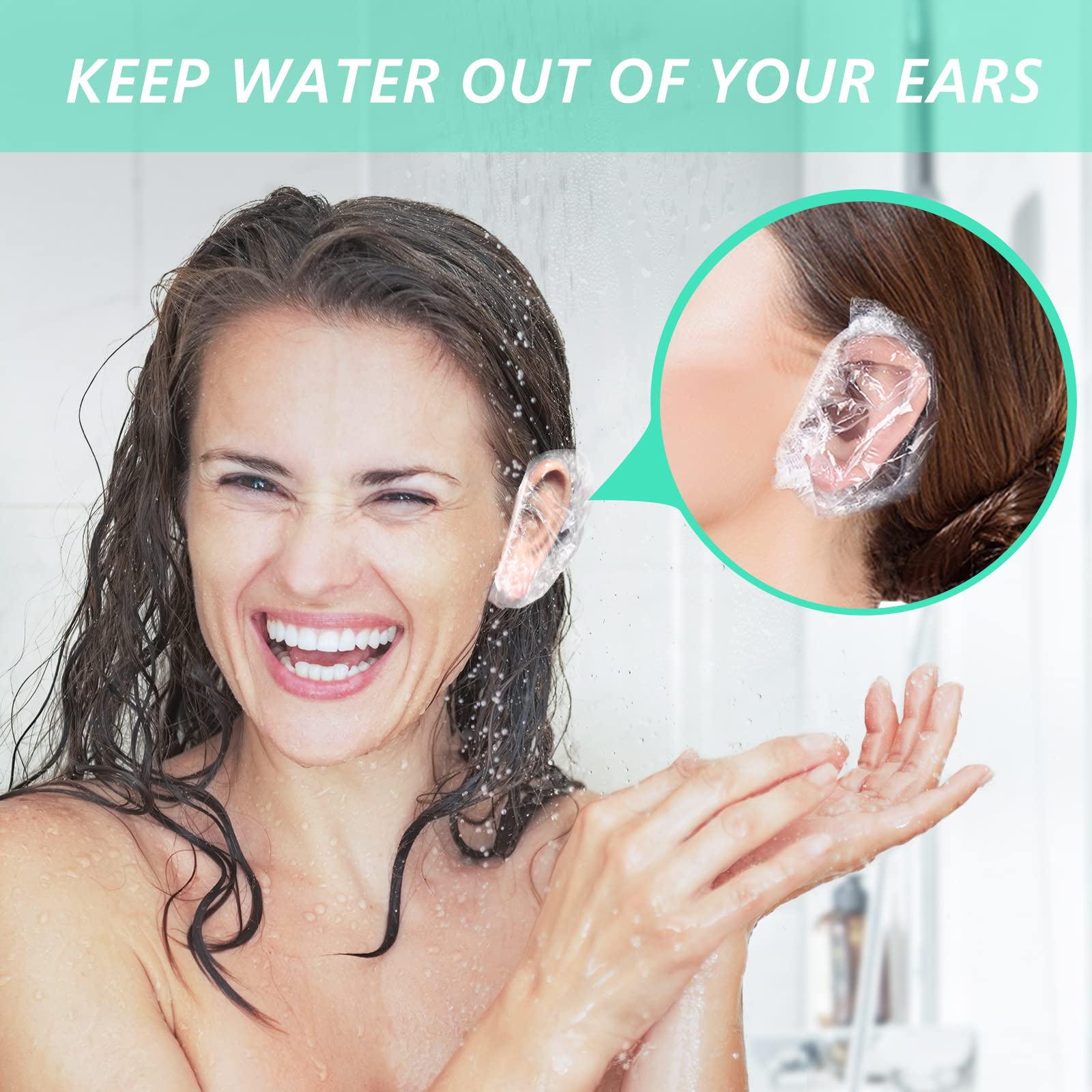 Keeygo 120 Pack Disposable Ear Covers For Shower, Waterproof Plastic Ear Shower Caps, Ear Protectors for Hair Dye, Hair Dryer, Bathing
