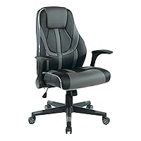 OSP Home Furnishings Output Mid-Back LED Lit Gaming Chair with Thick Padded Seat and Lumbar Support, Black Faux Leather with Grey Trim and Accents