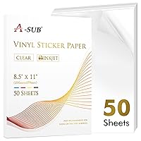 A-SUB Clear Sticker Paper for Inkjet Printers, Waterproof Transparent Printable Vinyl Sticker Paper, 50 Sheets 8.5x11 Inch Glossy Clear Label Paper for Custom Stickers, Decals