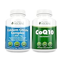 Calcium Citrate Complex 1000mg + CoQ10 100mg - 365 Vegan Capsules + 240 Softgels Bundle - Without Vitamin D - Made in USA