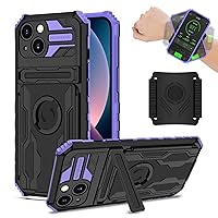 ZORSOME for iPhone 13 Heavy Duty Shockproof Satnd Case,Sports Armband Case for iPhone 13,with 360° Rotatable & Detachable Wristband,Purple