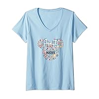 Disney Minnie Mouse Madre Head Icon Flowers Mother’s Day V-Neck T-Shirt