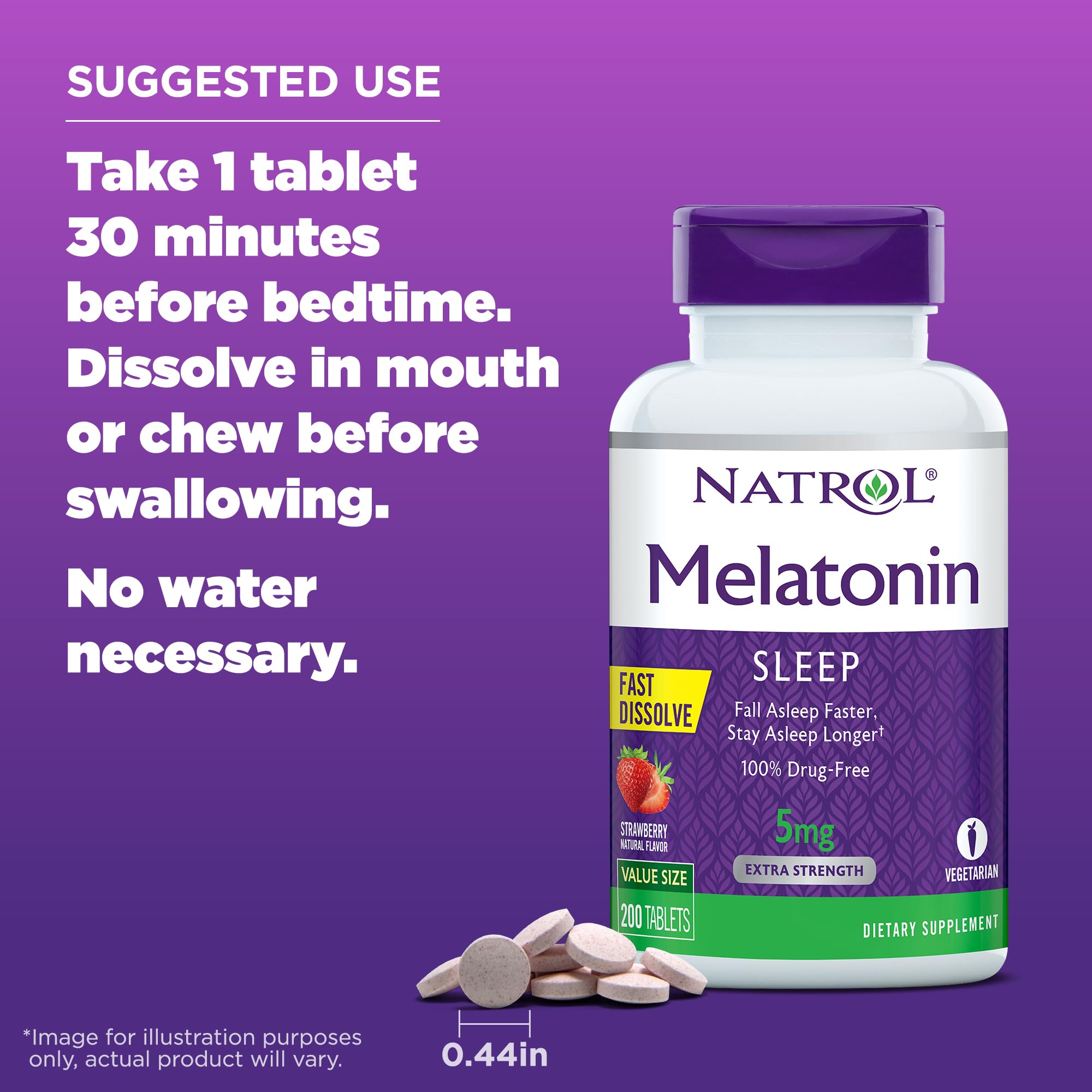 Natrol Melatonin Fast Dissolve Tablets, Helps You Fall Asleep Faster, Stay Asleep Longer, Easy to Take, Dissolve in Mouth, Strengthen Immune System, Maximum Strength, Strawberry Flavor, 5mg, 200 Count