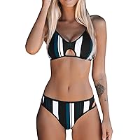 CUPSHE Women's Blue White Striped Adjustable Strap Bikini Sets