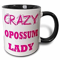 3dRose Crazy Opossum Lady Two Tone Mug, 1 Count (Pack of 1), Black