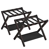 SONGMICS Luggage Rack, Set of 2, Folding Suitcase Stand with Storage Shelf, for Guest Room, Hotel, Bedroom, Heavy-Duty, Holds up to 131 lb, Chestnut Brown URLR007R02