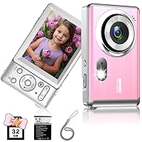 Small Digital Camera 48MP 4K Vlogging Camera HD 18X Digital Zoom Point and Shoot Camera with 2.8 Inch Screen, YouTube Portable Mini Compact Camera Gift for Kids Teens Adult Beginner (Pink)