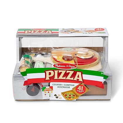 Melissa & Doug Top & Bake Wooden Pizza Counter Play Set (41 Pcs) - Pizza Toy Wooden Play Food Set, Pretend Pizza Sets For Kids Ages 3+