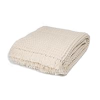 Salome Waffle Weave Soft 100% Wool Throw Blanket - Creamy White, 70 x 86 Inches