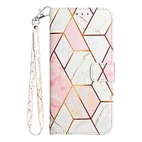 Compatible with UMIDIGI F3 4G / F3 5G / F3 SE / F3S Phone Case with Card Holder Marble Leather Wallet Flip Cases Cover for Women Pink and White with Wristband