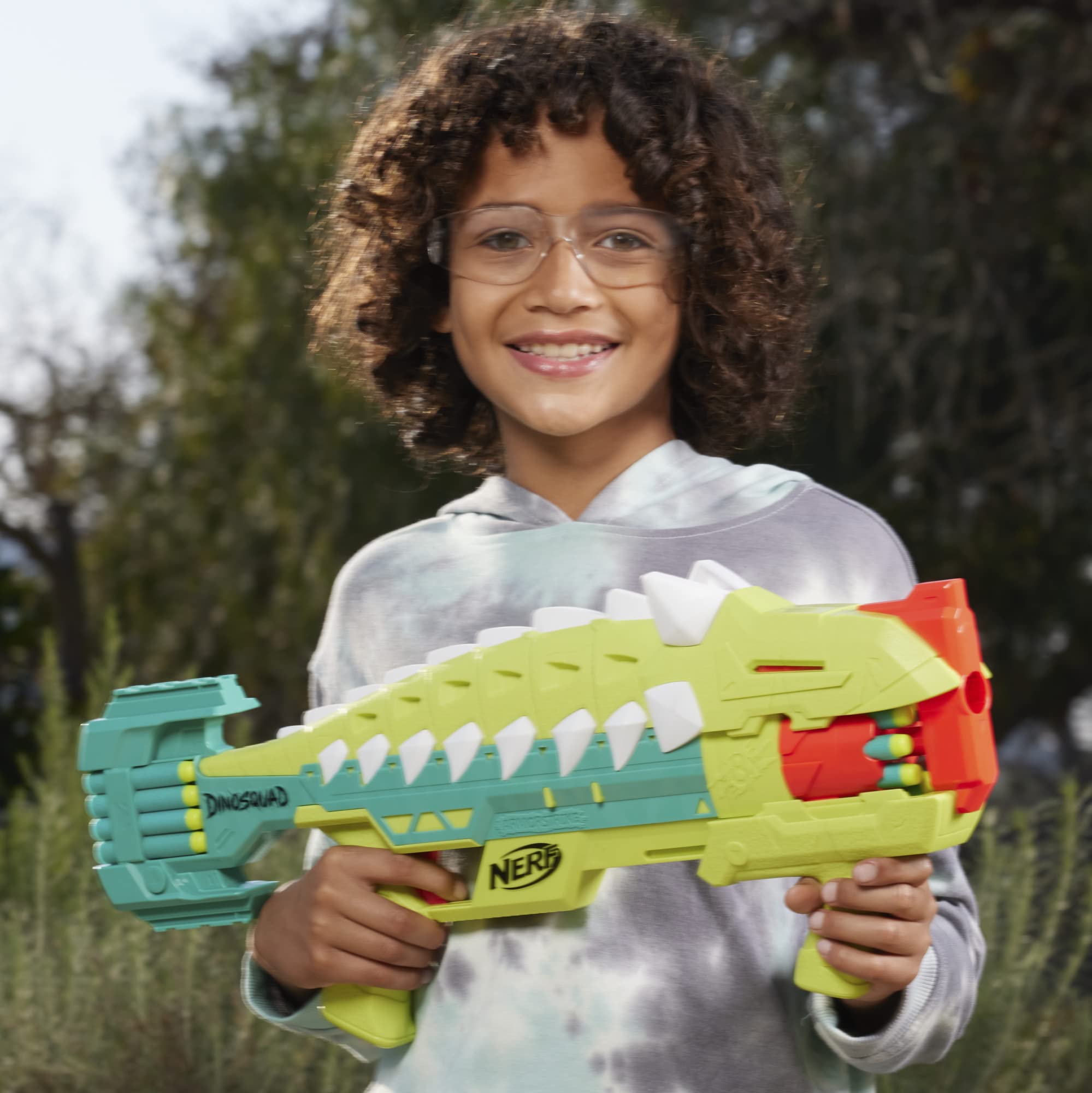 NERF DinoSquad Armorstrike Dart Blaster, 16 Darts, Indoor and Outdoor Games, Dinosaur Toys for 8 Year Old Boys and Girls and Up