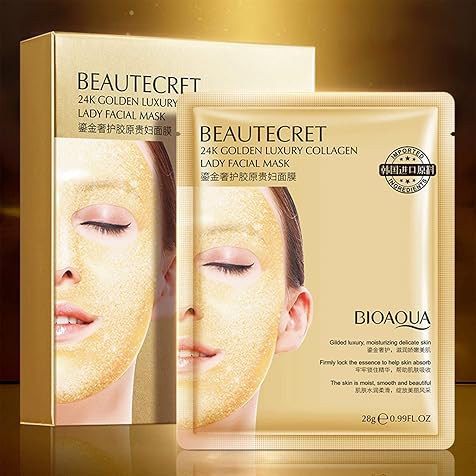 BIOAQUA Beautecret 24k Golden Luxury Collagen Lady Facial Mask Moisturizing Smooth Facial Skin Care 4x28g